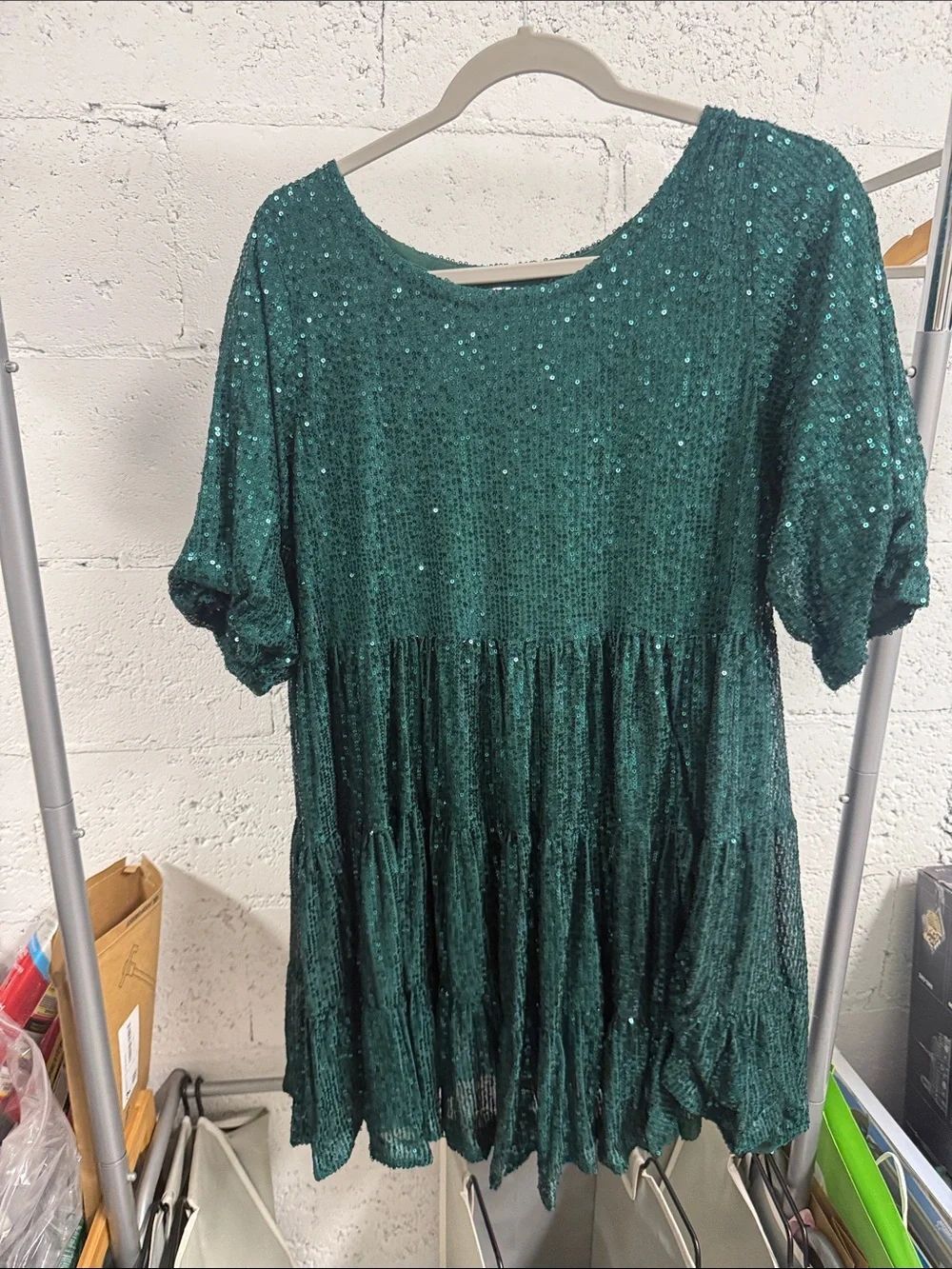 Sequined Green Women's Peplum Tunic Dress - AMAZING LACE - Size Medium - NWOT